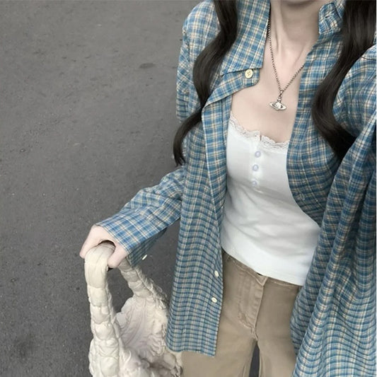 Camisa Cuadros Azul Primavera para Mujer