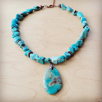 Chunky Turquoise Necklace w/ Natural Teardrop Pendant 249m