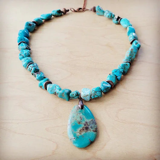 Chunky Turquoise Necklace w/ Natural Teardrop Pendant 249m