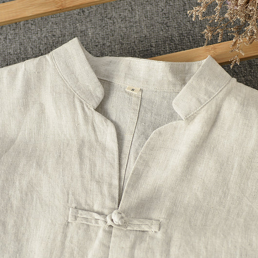 Camisa de Lino Estilo Chino Suelta para Hombre - Image 3
