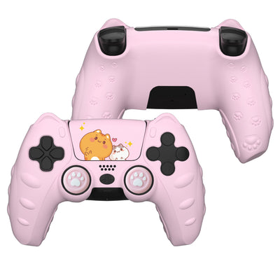 Light blue silicone protective case for PS5 controller with cute cat design and paw print details. - Image 13