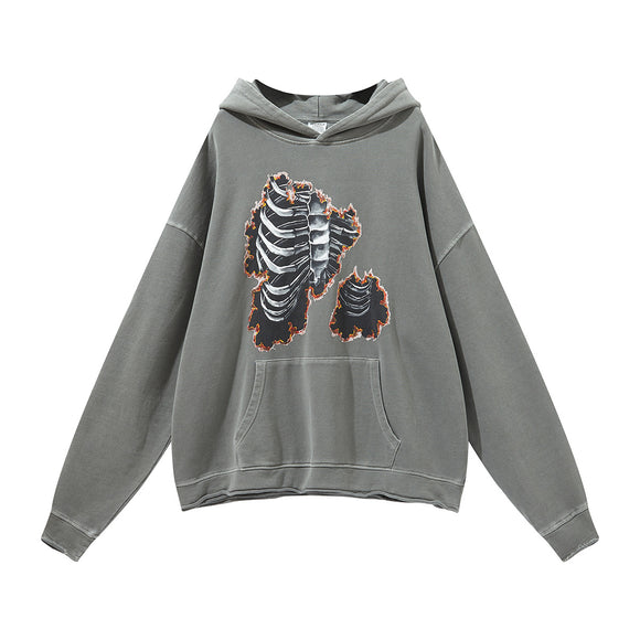 Sudadera con Capucha Estampado Calavera y Huesos Diseño Oversize