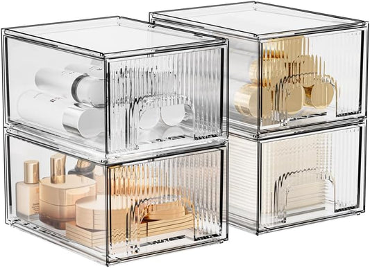 Organizadores de Acrílico Transparente Apilables - Cajones para Maquillaje, Cocina y Hogar