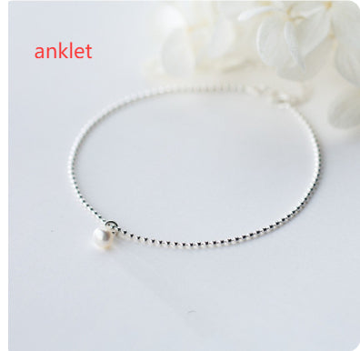 Pulsera de Tobillo Coreana Minimalista con Perlas y Bolitas de Plata - Image 6