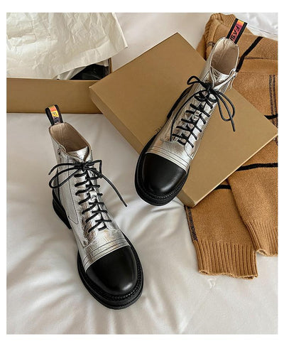 Botas de Tobillo con Tacón Medio y Costura en Cuero - Image 3