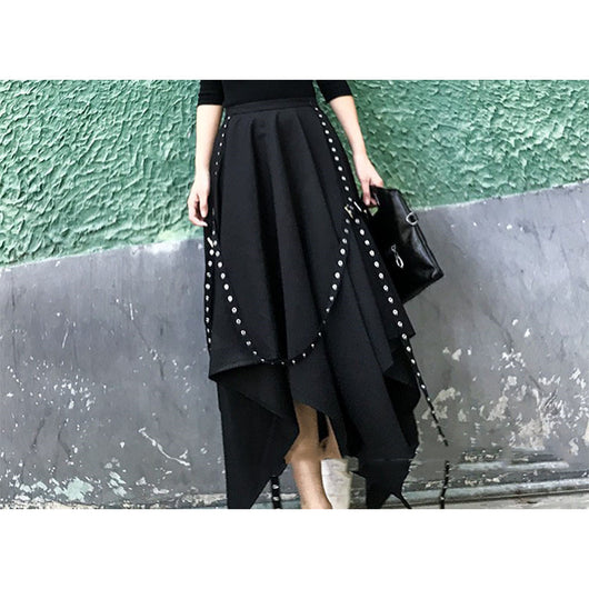 Falda Irregular Invierno Estilo Coreano Elegancia Negra - Image 12