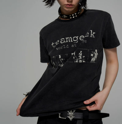 Camiseta Punk Rock Vintage Estampada de Algodón Lavado - Image 2