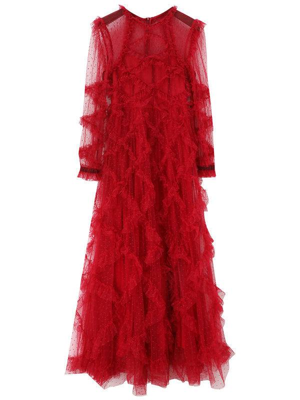 Vestido Rojo Elegante de Novia con Mangas Largas para Dama - Image 5