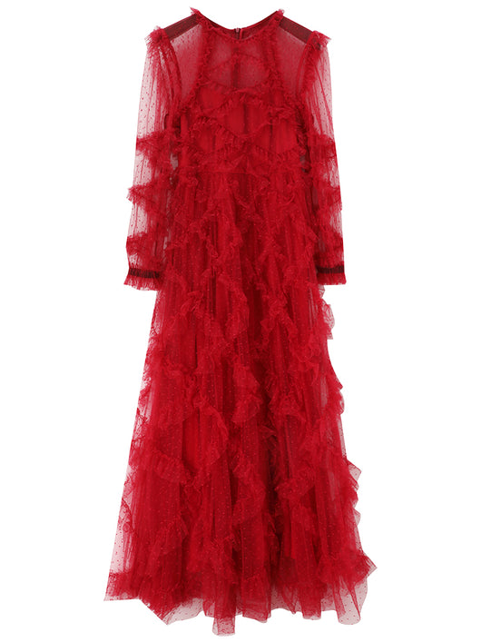 Vestido Rojo Elegante de Novia con Mangas Largas para Dama - Image 5