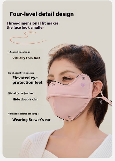Woman wearing a grey outdoor cycling wind mask with ear hooks and a small heart logo, designed for cold-proof eye protection. - Image 20