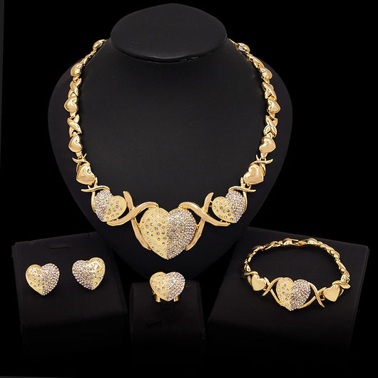 Conjunto de Joyería en Aleación de Zinc: Collar, Aretes, Pulsera y Anillo