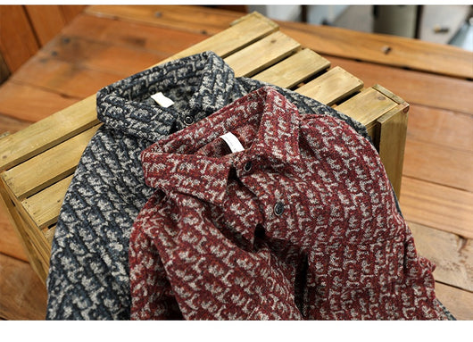Abrigo Camisero de Lana Cuadros Houndstooth Hombros Caídos para Hombre - Image 7
