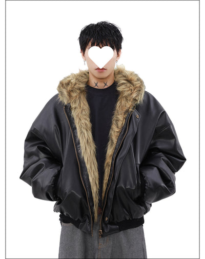 Chaqueta Reversible de Cuero y Piel Forrada en Polar para Hombre - Invierno - Image 16