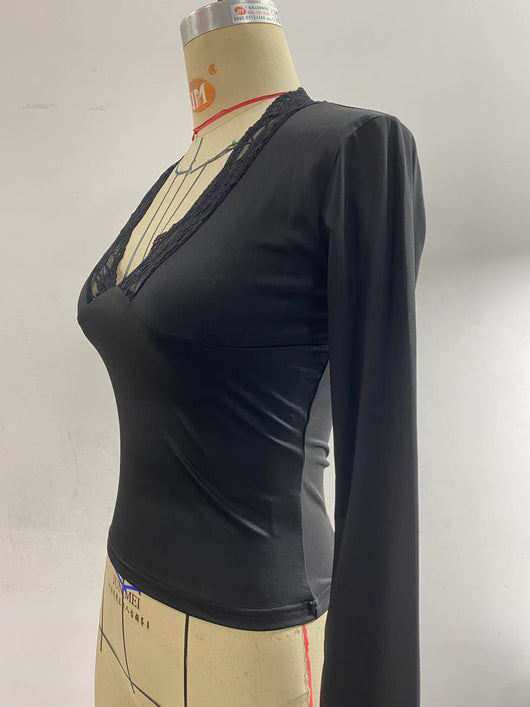 Blusa Ajustada de Manga Larga con Encaje Floral - Image 11