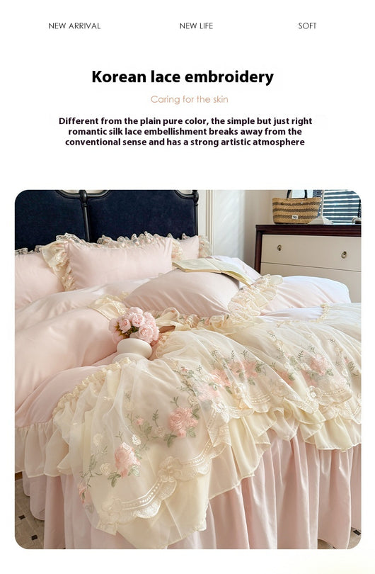 Juego de Cama Cuatro Piezas con Encaje Bordado en Algodón Chiffon - Image 17