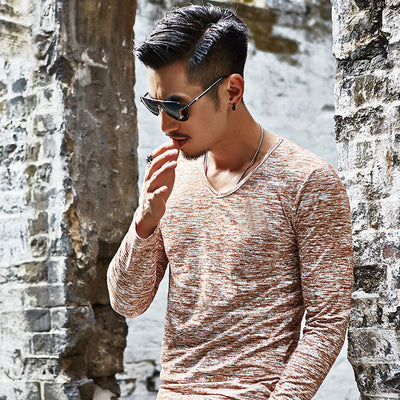 Camiseta Manga Larga Hombre Ajustada Cuello Redondo Primavera Otoño - Image 10