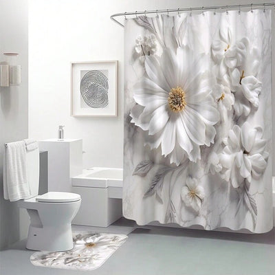 Cortina de Baño Impermeable con Diseño Floral Elegante - Image 3