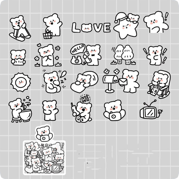 40-piece pack of cute white bunny PET stickers with pink outlines, showing the bunny in various activities like driving, fishing, and holding flowers, on a pink - Image 6