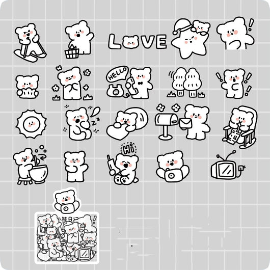 40-piece pack of cute white bunny PET stickers with pink outlines, showing the bunny in various activities like driving, fishing, and holding flowers, on a pink - Image 6
