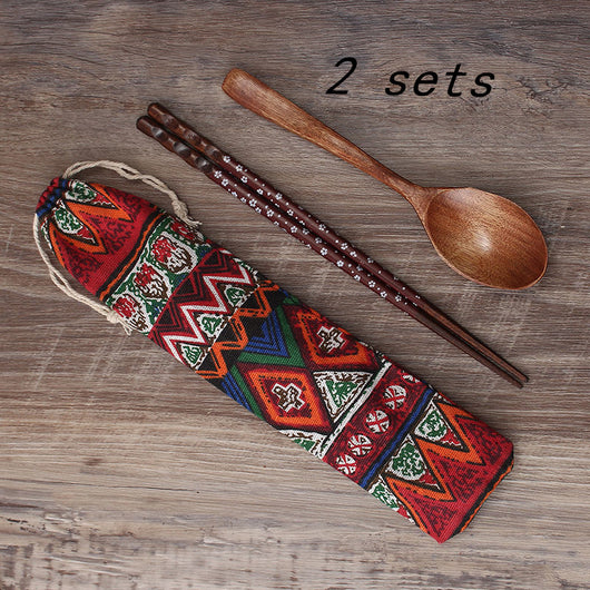 Set de Cubiertos Portátiles de Madera con Palillos y Cuchara - Image 6