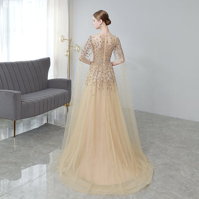 Vestido de Noche Largo Dorado Premium con Mangas Volantes - Image 8