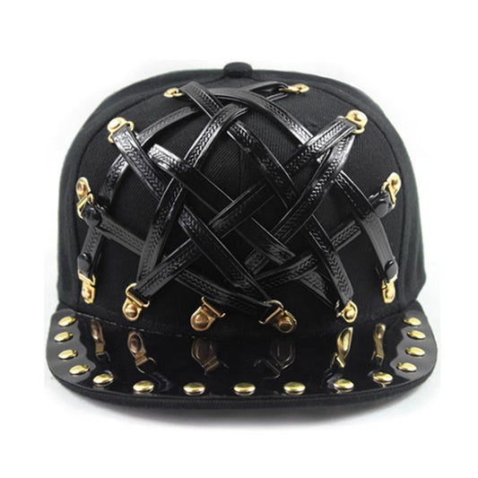 Gorra Punk Hip Hop Cuero X Cuero Visera Plana Unisex