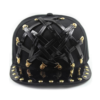 Gorra Punk Hip Hop Cuero X Cuero Visera Plana Unisex