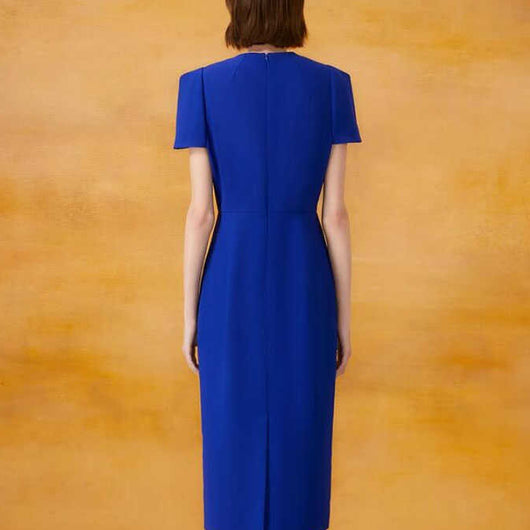 Vestido Elegante Azul Royal con Detalles Florales y Cuentas - Image 4