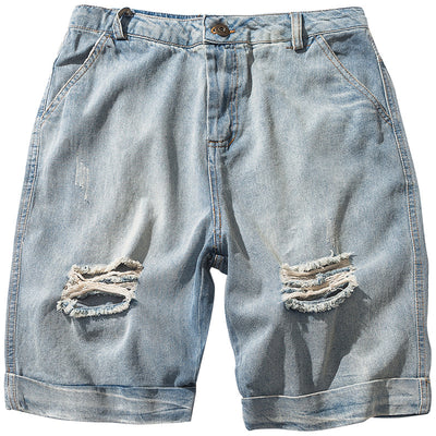Pantalones Cortos Denim Holgados Lisos Hip-hop Estilo Japonés para Hombre - Image 3