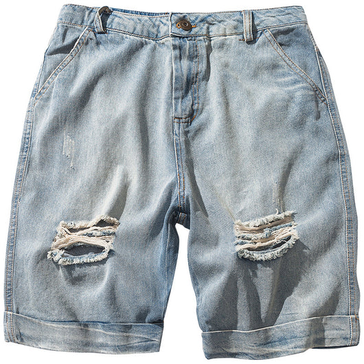 Pantalones Cortos Denim Holgados Lisos Hip-hop Estilo Japonés para Hombre - Image 3