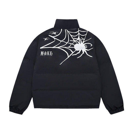 Chaqueta Acolchada Hombre con Cuello Alto y Estampado Telaraña