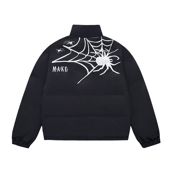Chaqueta Acolchada Hombre con Cuello Alto y Estampado Telaraña
