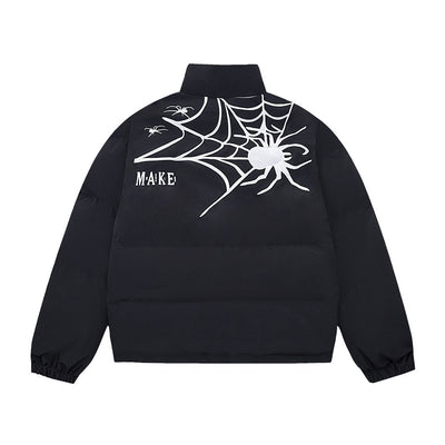 Chaqueta Acolchada Hombre con Cuello Alto y Estampado Telaraña