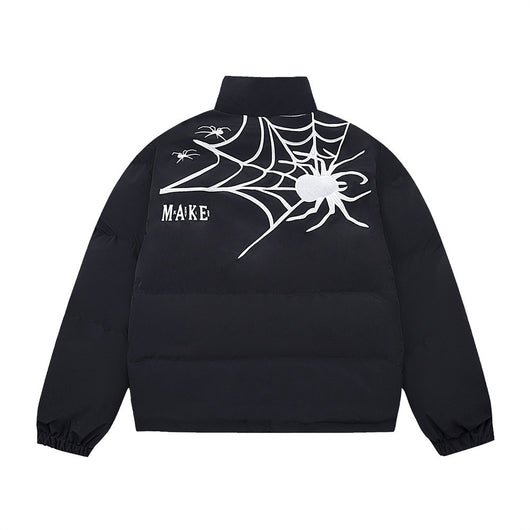 Chaqueta Acolchada Hombre con Cuello Alto y Estampado Telaraña