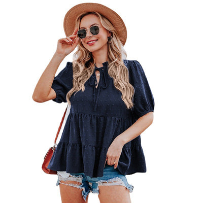 Blusa Suelta con Cuello en V, Mangas Abullonadas y Detalles de Encaje - Image 14