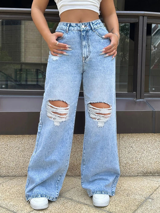 Jeans Rotos Deslavados Rectos Anchos - Image 20