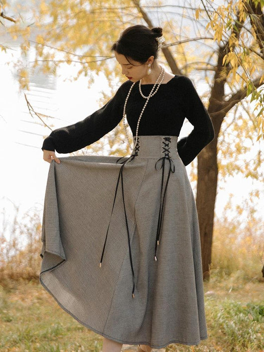 Conjunto Ejecutivo Falda Cuadrille con Corbatas Dobles para Mujer - Image 6