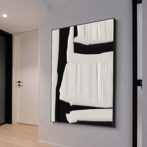 Cuadro Abstracto Minimalista Texturizado en Blanco y Negro - Arte Moderno Hecho a Mano
