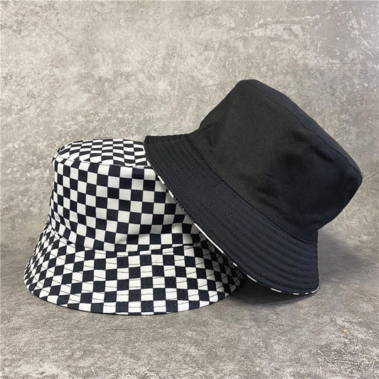 Sombrero Pescador Reversible Cuadros Verano Unisex Negro Blanco Plegable - Image 2