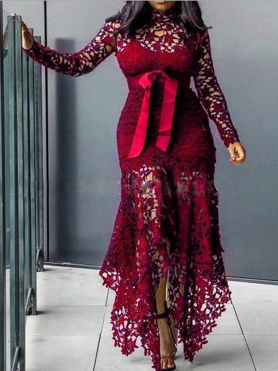Vestido Elegante con Cuello Alto y Mangas Largas - Image 6