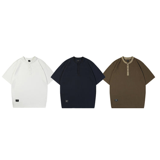 Playera Cuello Henley Básica de Color Sólido para Verano - Image 4