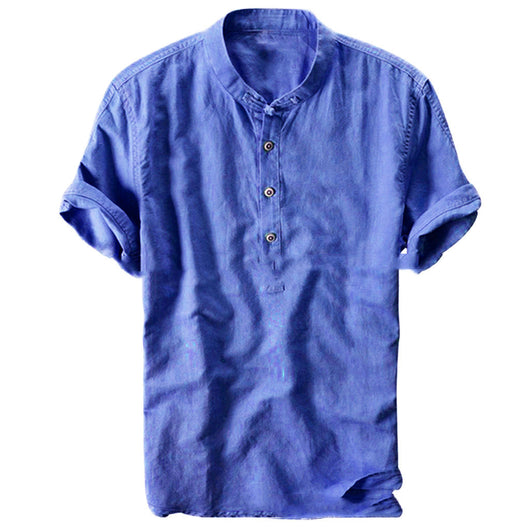 Camisa Holgada de Algodón y Lino para Hombre - Manga Corta Verano - Image 7