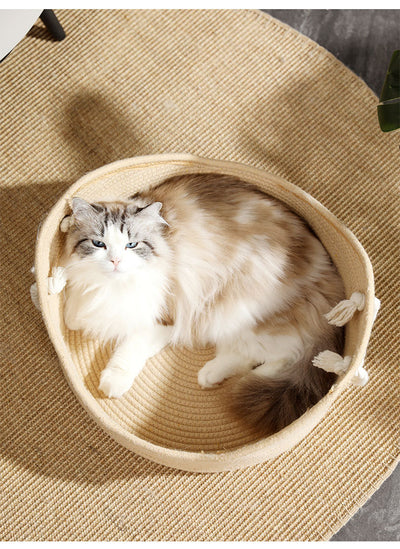 Cama Canasta de Mimbre para Gatos con Rascador Corrugado - Image 9