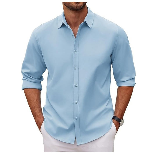 Camisa Clásica de Manga Larga para Hombre en Color Sólido - Image 12