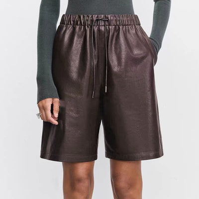Shorts de Cuero con Cintura Elástica - Casual Versátil para Mujer - Image 4