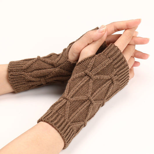 Guantes de Lana Tejida sin Dedos con Diseño Rombo para Abrigar - Image 12