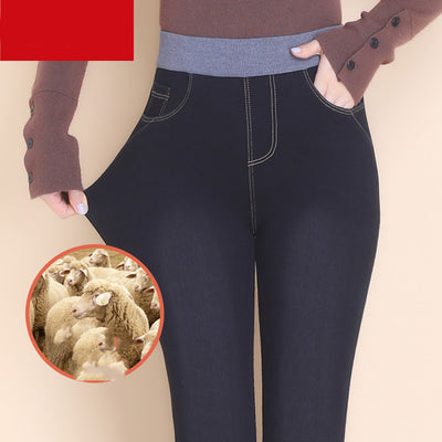 Jeans Elásticos de Cintura Alta con Terciopelo Grueso para Mujer - Image 4