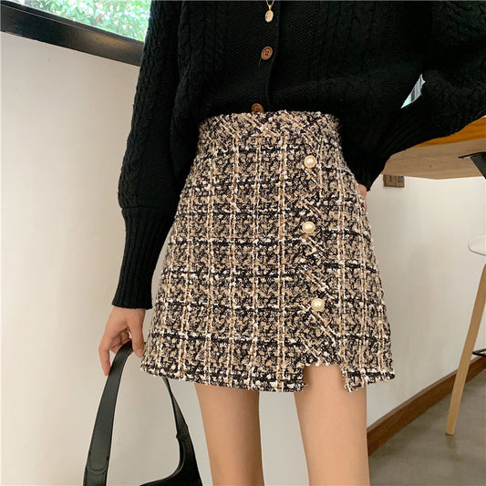Falda A-line Cuadros Retro con Corte Irregular - Image 2