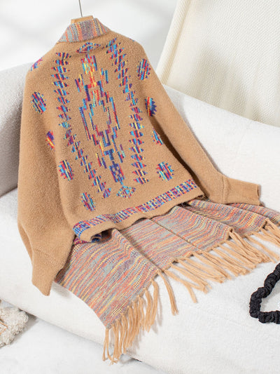 Rebozo Étnico Geométrico Pop con Borlas Artesanales - Image 14