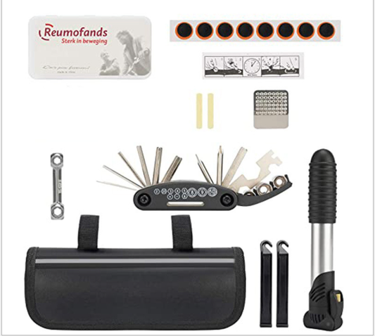 Kit Completo de Reparación de Bicicletas con Inflador
